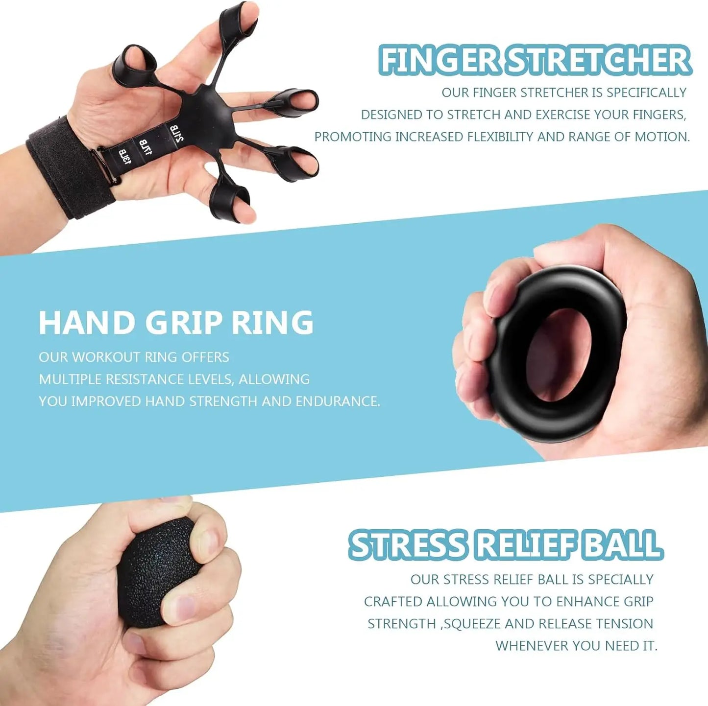 Grip Trainer Kit: Adjustable Hand Gripper, Finger/Hand Exercisers, Stress Ball & Forearm Ring for Muscle Build & Injury