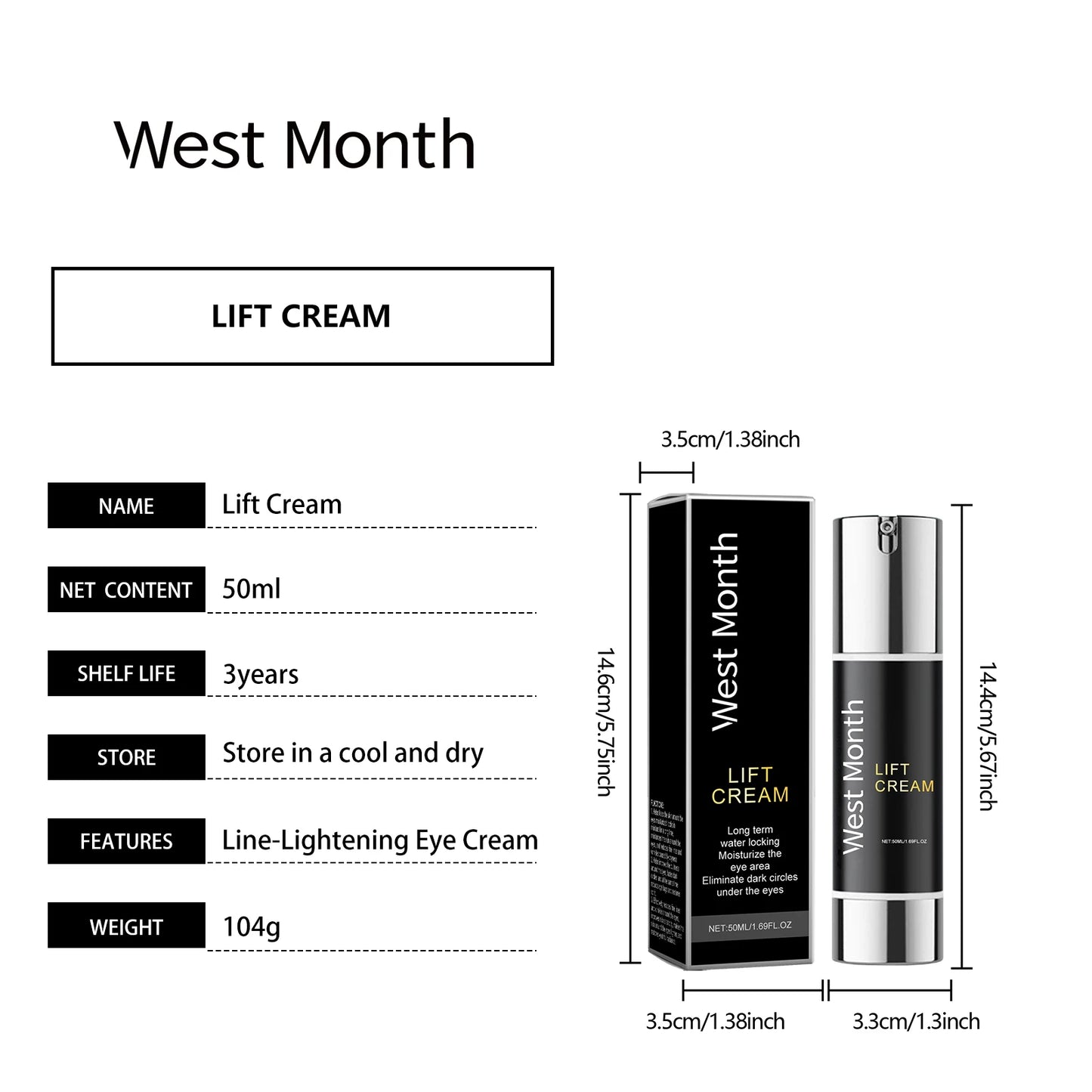 West&Month 50ml Eye Tightening Cream Lift Remove Dark Circles Anti Eye Bags Nourish Skin Revitalizing Remove Eye Puffiness Cream