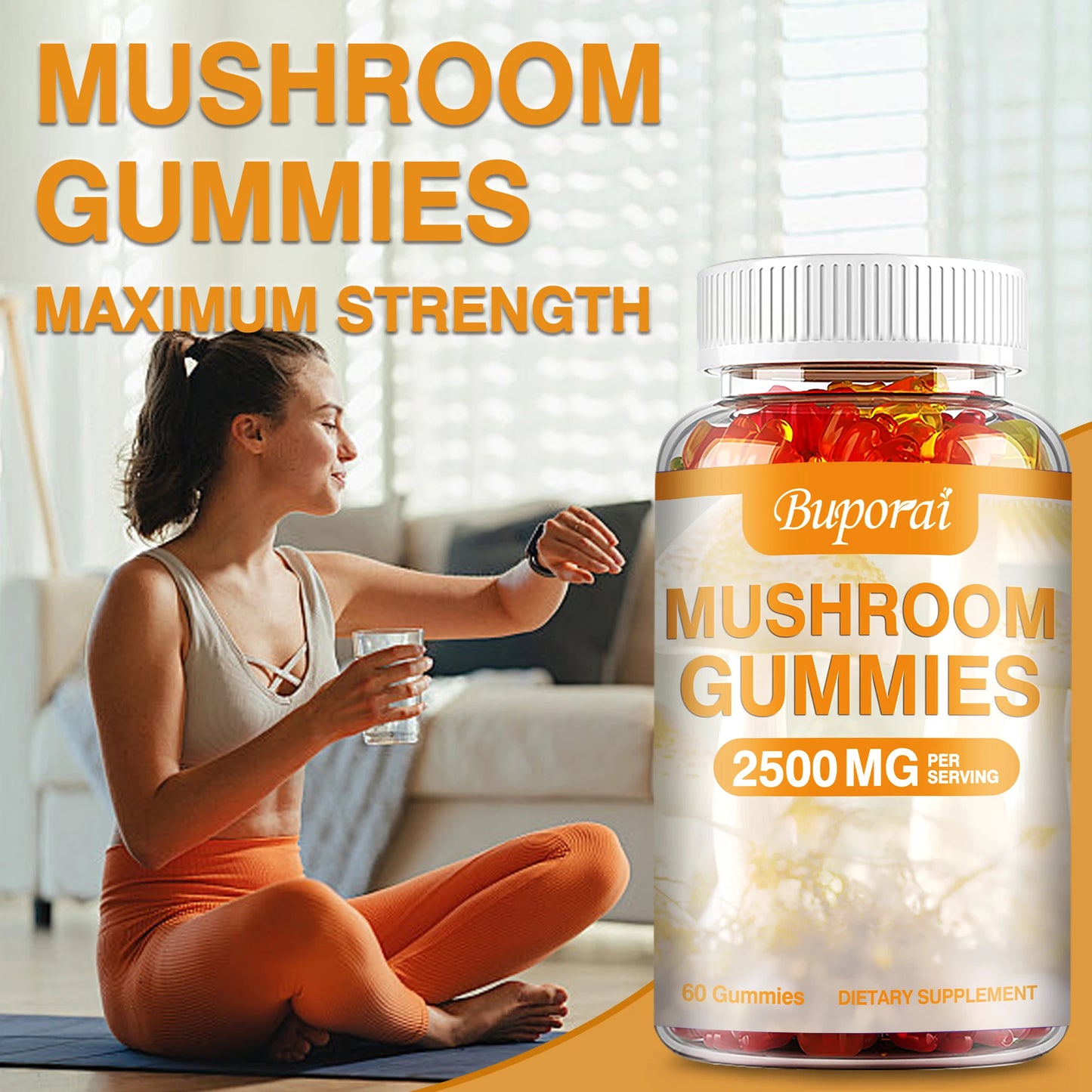 Mushroom Gummies - Brain Health, Enhances Memory and Concentration, Relieves Stress, Immune Support - 60 Gummies