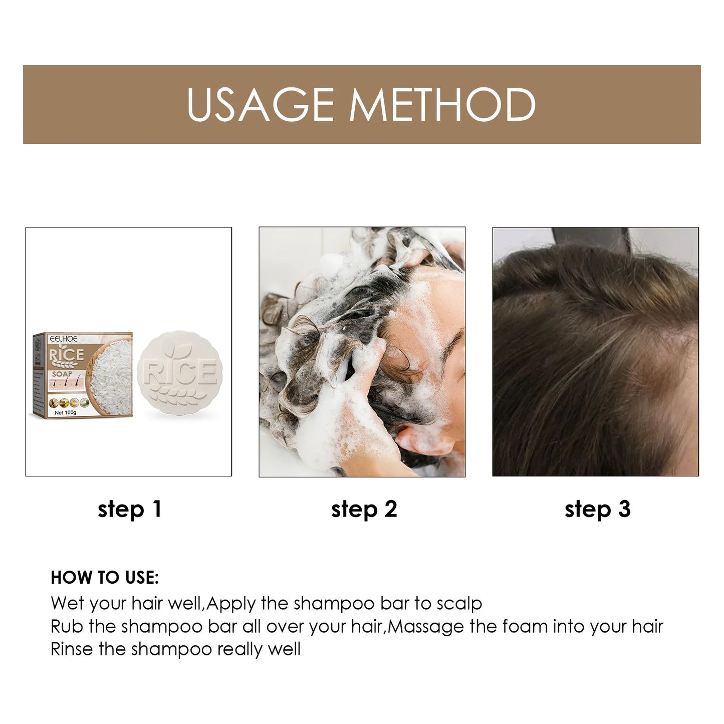 Rice Shampoo Bar Promote Hair Growth Anti Hair Loss Strengthen Hair Roots Scalp Care Dandruff Treatment Volumizing Shampoo Soap