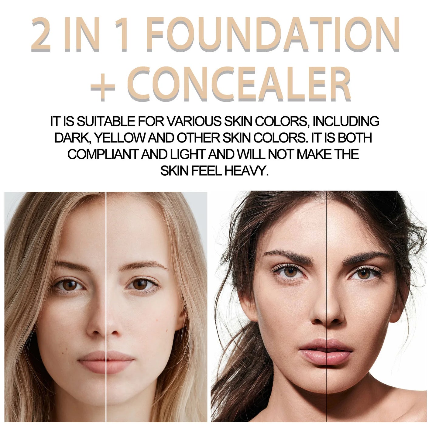 2in1 Concealer Foundation Makeup Pen Dark Circle Cover Blemish Long-Lasting Concealing Face Brightening Contouring