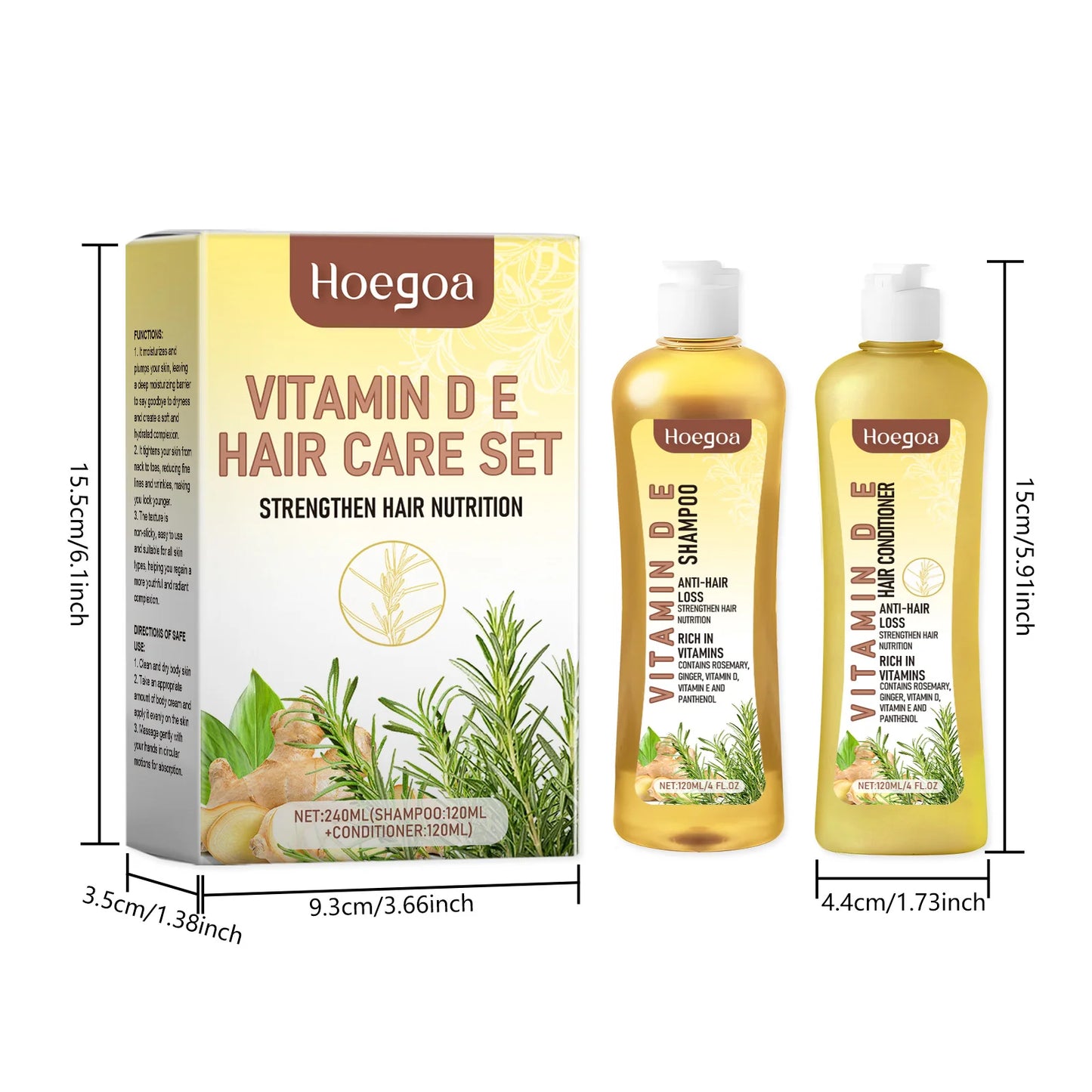 Hoegoa Vitamin E Hair Care Set Natural Rosemary Promote Hair Growth Enhance Fullness Strengthening Root Softening Hair Care Set