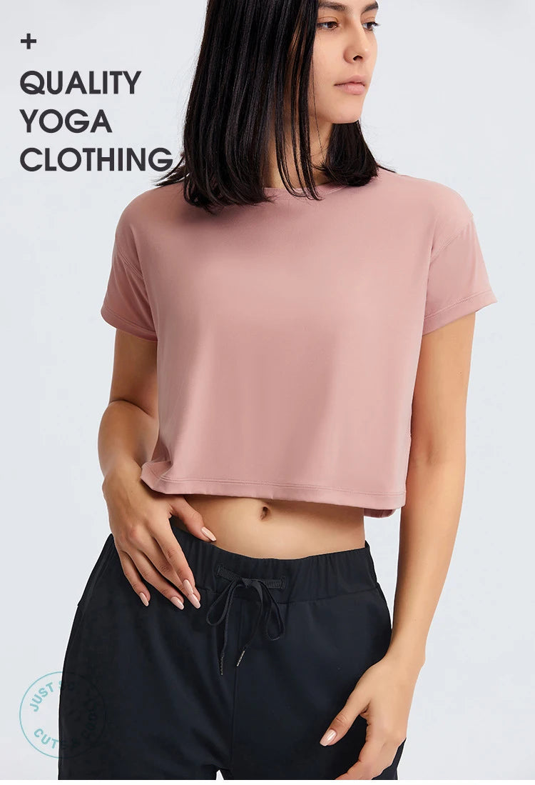 Loose Blouses Women Seamless Sport t-Shirts Sexy Yoga Crop Top Short Sleeve Running Shirts Solid Quick Dry Fitness Gym Crop Tops