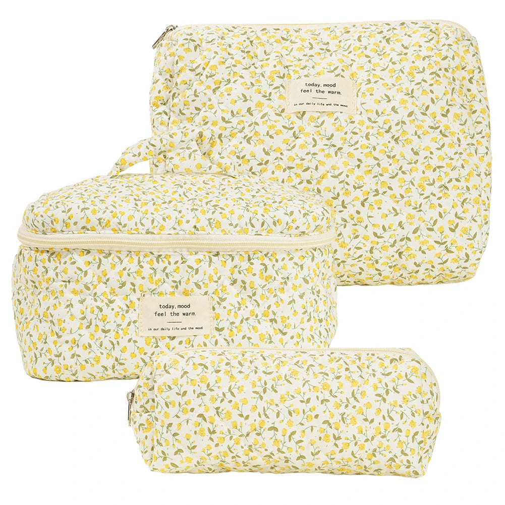 Fashion Flower Printed Women Makeup Bag Quilted Tote Portable Female Cosmetic Storage Handbag Travel Organizer Zipper Quilted Ba