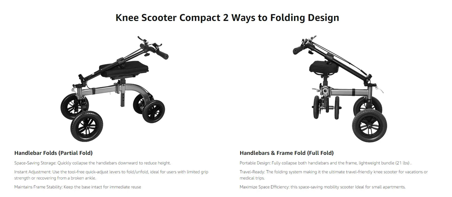 Adult Collapsible Knee Scooter Walker Cart with Basket, Knee Crutch Alternative for Broken Leg Ankle Injuries, Dual Brakes