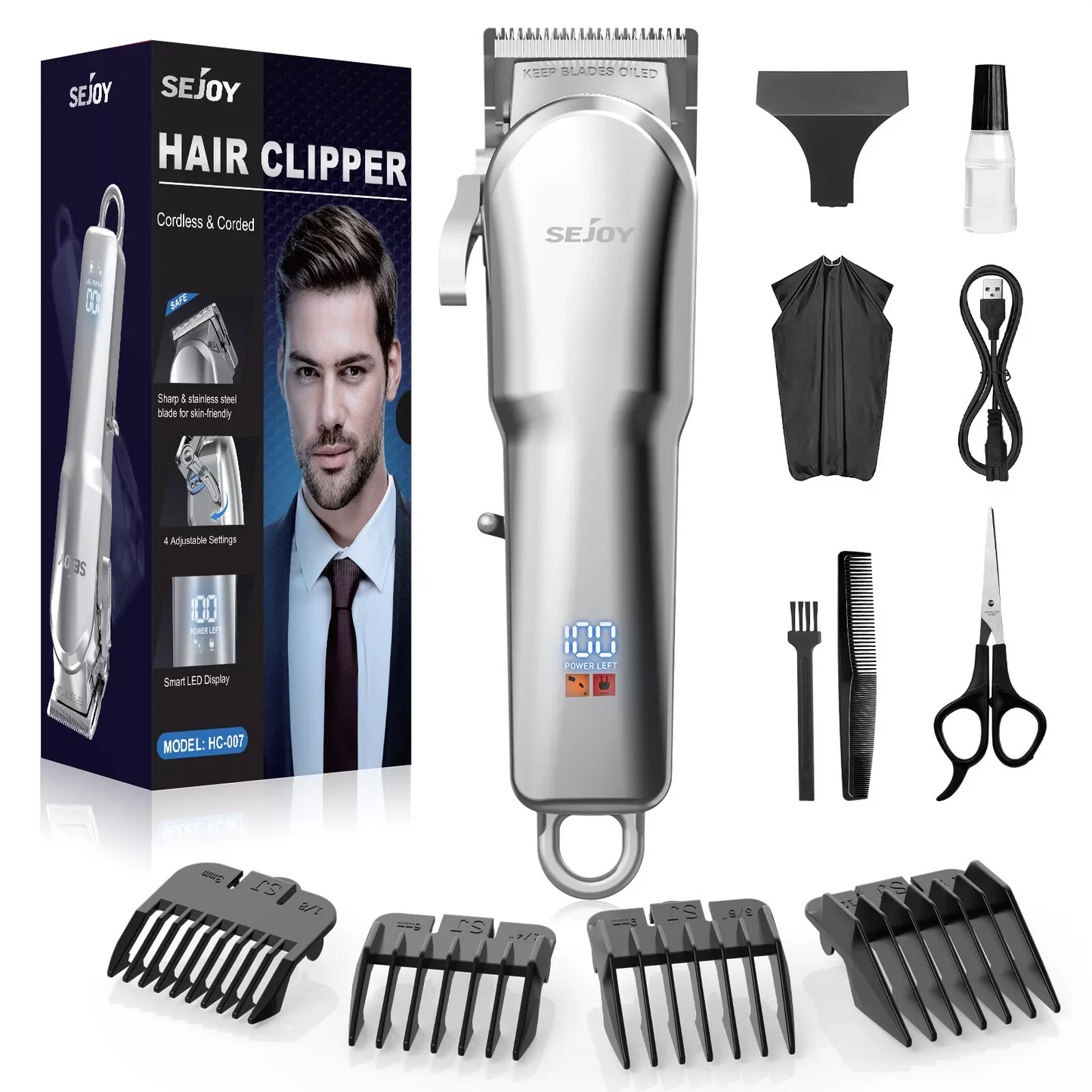 Sejoy Hair Clippers for Men, Professional Hair Trimmer, Cordless Barber Hair Grooming Kit, Beard Trimmer, Home Haircut Machine