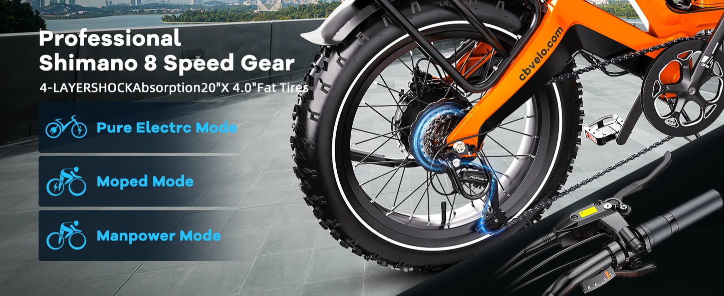 Cybervelo EK6 Peak 2000W Folding Electric Bike for Adults, 35MPH 100Miles, 48V 25Ah Removable Battery,20"x4.0 Fat Tire E-bike