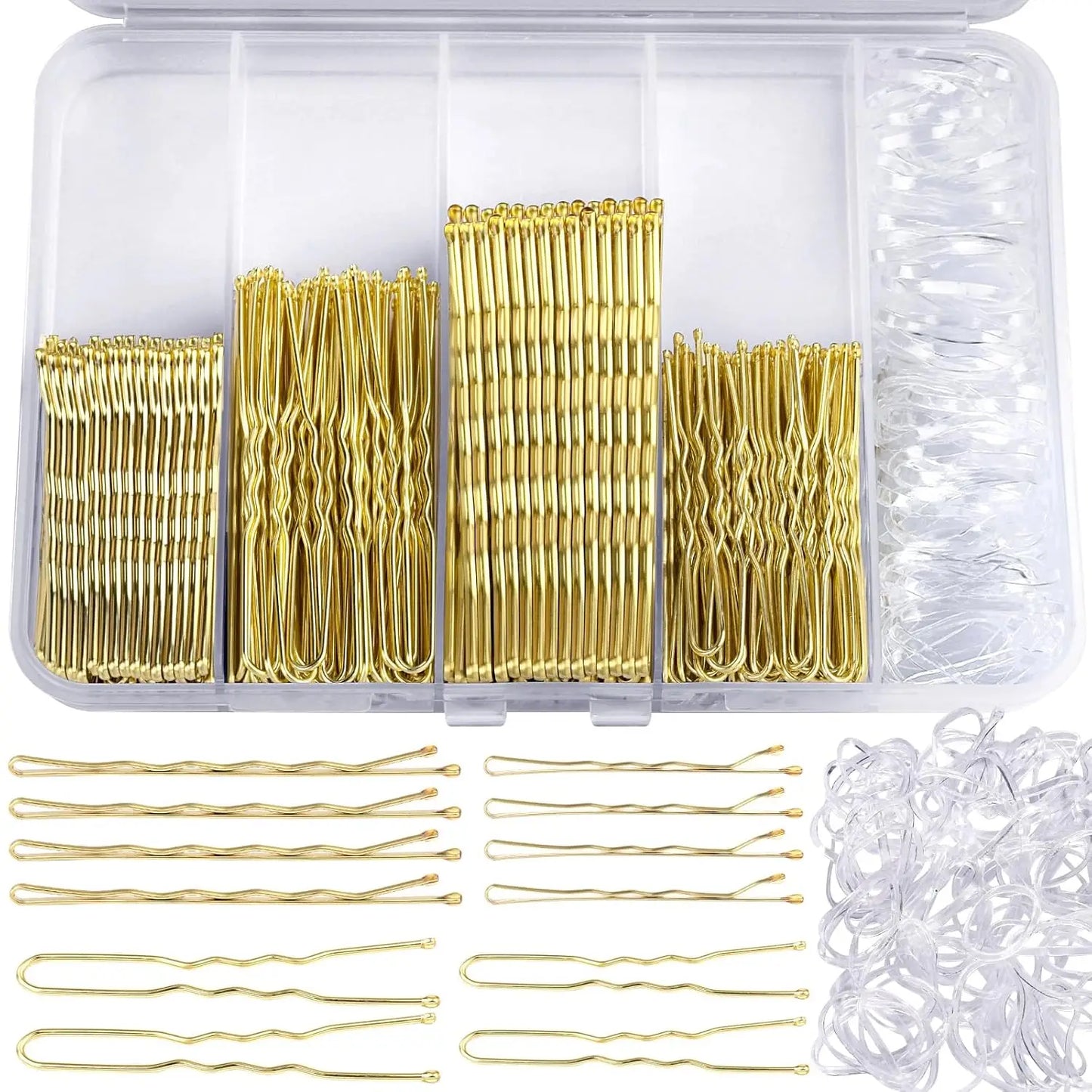 300 Pieces Bobby Clip Hair Clip Kit, 100 Hair Clips for Women, 100 Bobby Pins for Brown Hair and 100 Hair Bands