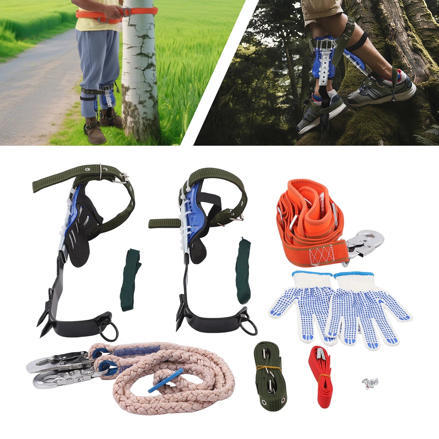 Tree Climbing Spikes Set Professional Outdoor Work Piercing Tree Climbing Tool w/Safety Belt for Non-Slip Climbing Logging 100kg