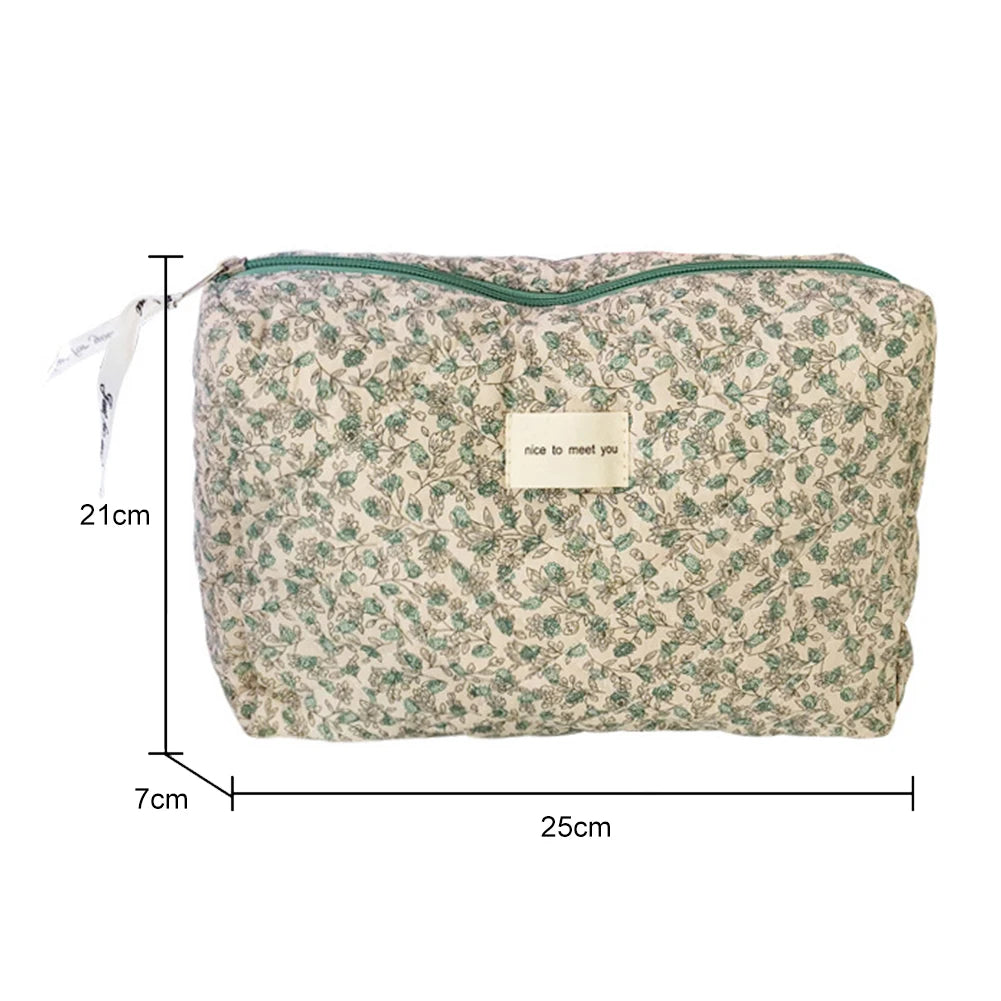 Make Up Handbags Flower Prints Soft Cotton Travel Organizer Travel Portable Large Capacity for Women Girls Wallet Purse