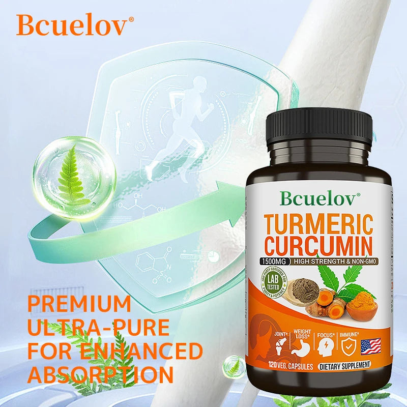 Curcumin Supplement with Black Pepper Extract Fast Absorption for Bone Health Immune System Support Digestive System Maintenance