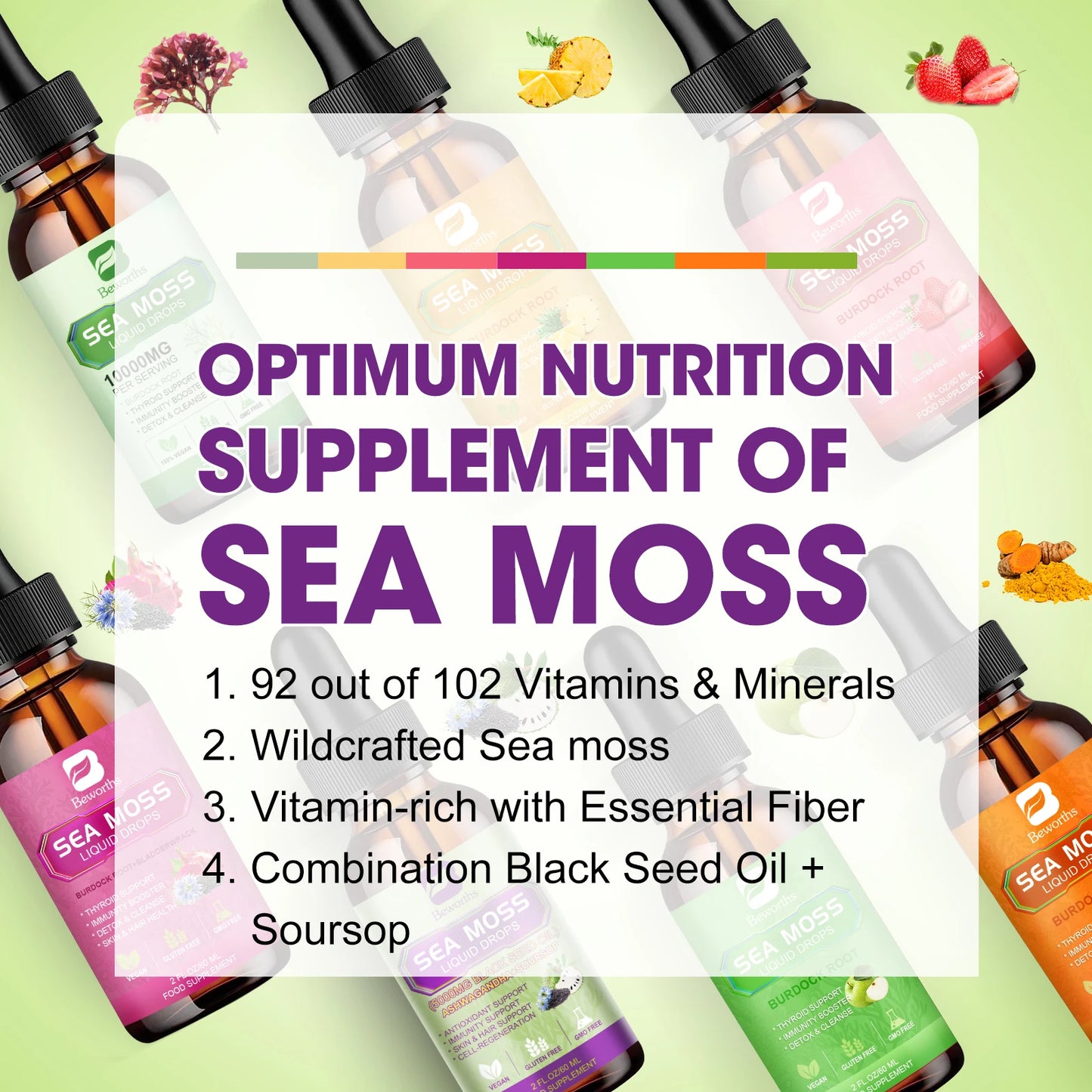 BEWORTHS Sea MOSS & Soursop Graviola Extract Drops Support Immunity and Kidney Health, Promote Digestion and Antioxidation
