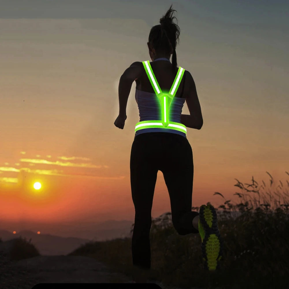 LED Running Vest Adjustable Reflective Running Cycling Safety Vest High Visibility Night Running Riding Clothing for Kids Adults