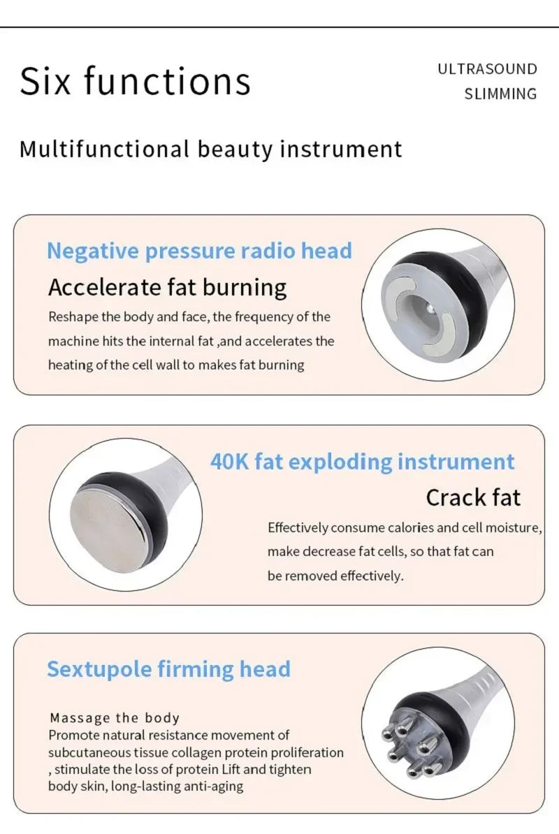 RF Tool 40K Cavitation Ultrasonic Body Slimming Machine Multi-Polar Anti-Wrinkle Rejuvenation Skin Lift Tighten