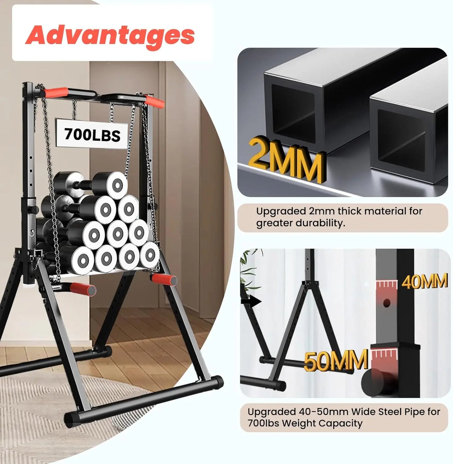 Foldable Power Tower Pull Up Bar Dip Station Adjustable Multifunction Workout Pull Up Tower Station Gym Strength Training Equipm