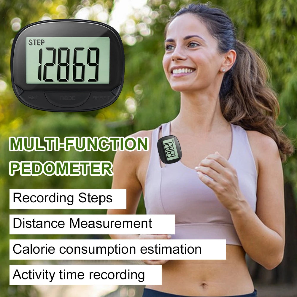 Clip-On Pedometer Electronic Pedometer Digital Display Simple Step Tracker Large Screen Multifunctional for Adults Seniors Dog