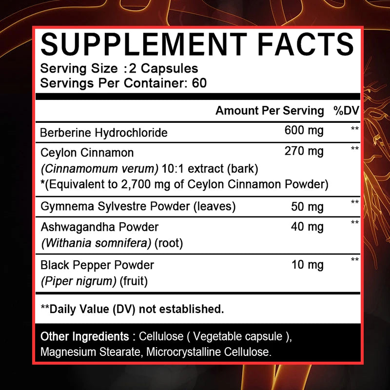Berberine and Ceylon Cinnamon - Supports joints, cardiovascular system and overall health, relieves muscle pain