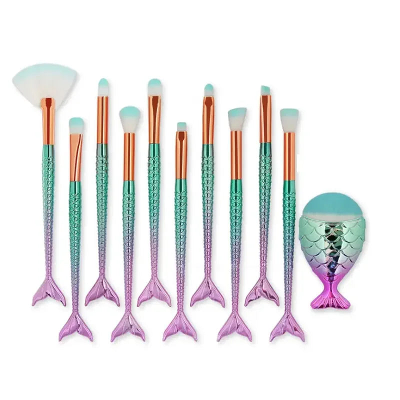 Mermaid Makeup Brush Sets Soft Nylon Bristles Foundation Powder Eyebrow Eye Shadow Eyeliner Blush Beauty Brushes