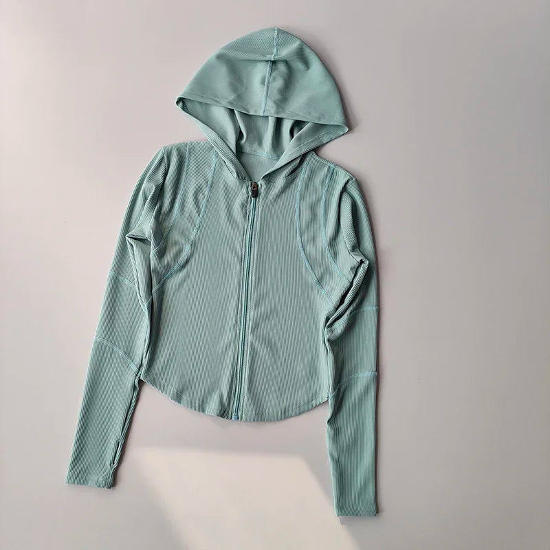 Women's Hooded Yoga Jacket Long Sleeve Sport Coat for Running Gym Leisure Wear Workout Clothing