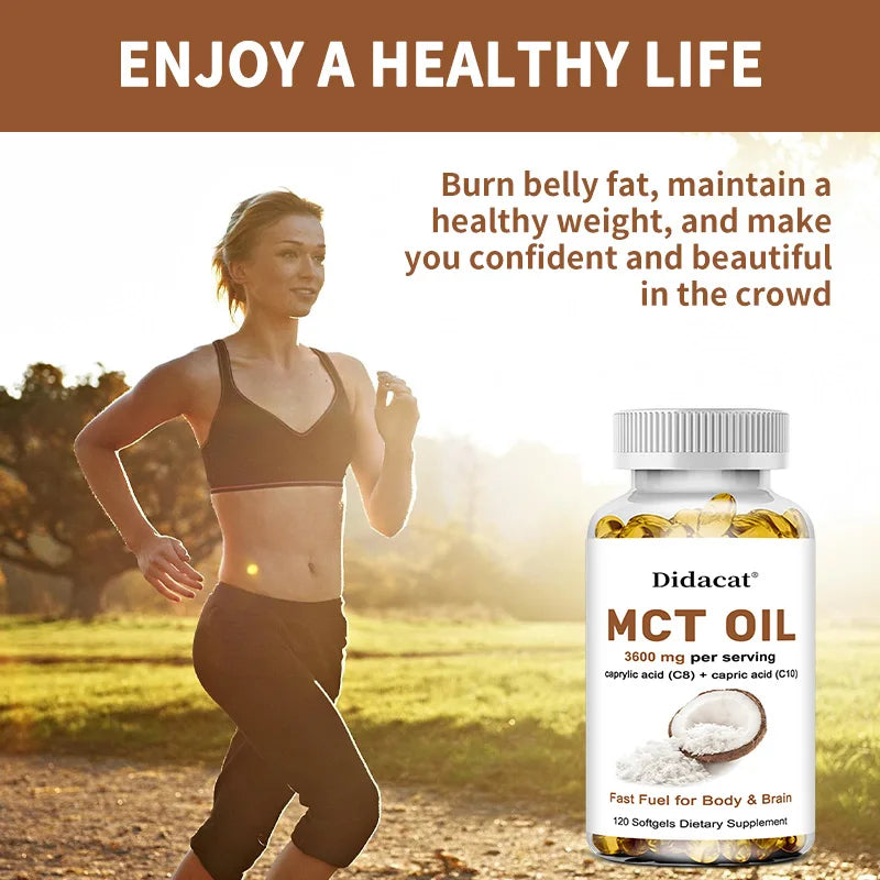 MCT Oil 3600 mg C8 C10 Capsules Ketogenic Fuel Focus, Promote Brain and Body Health, Non-GMO Coconut