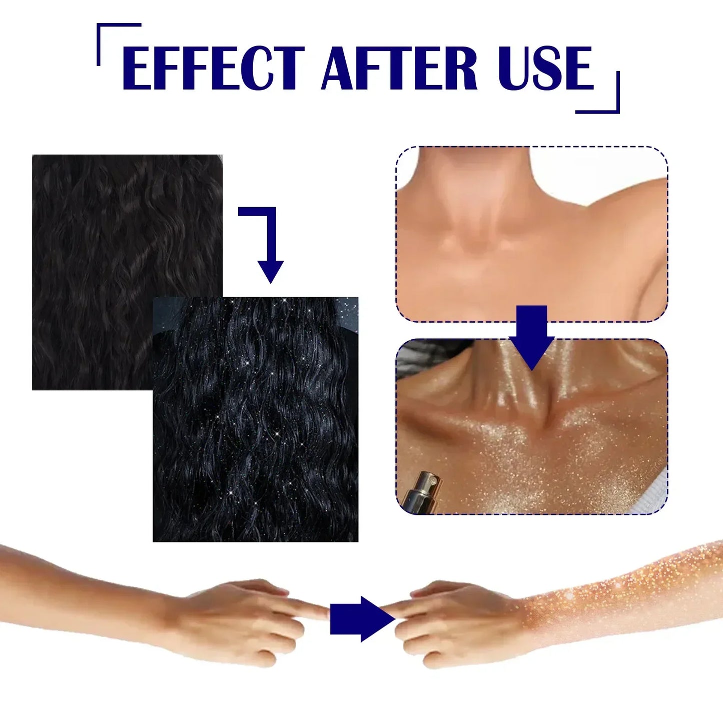 3pcs Shiny Glitter Spray Hair Clothes Highlighter Powder Waterproof Long Lasting Holographic Powder for Halloween Festival Party