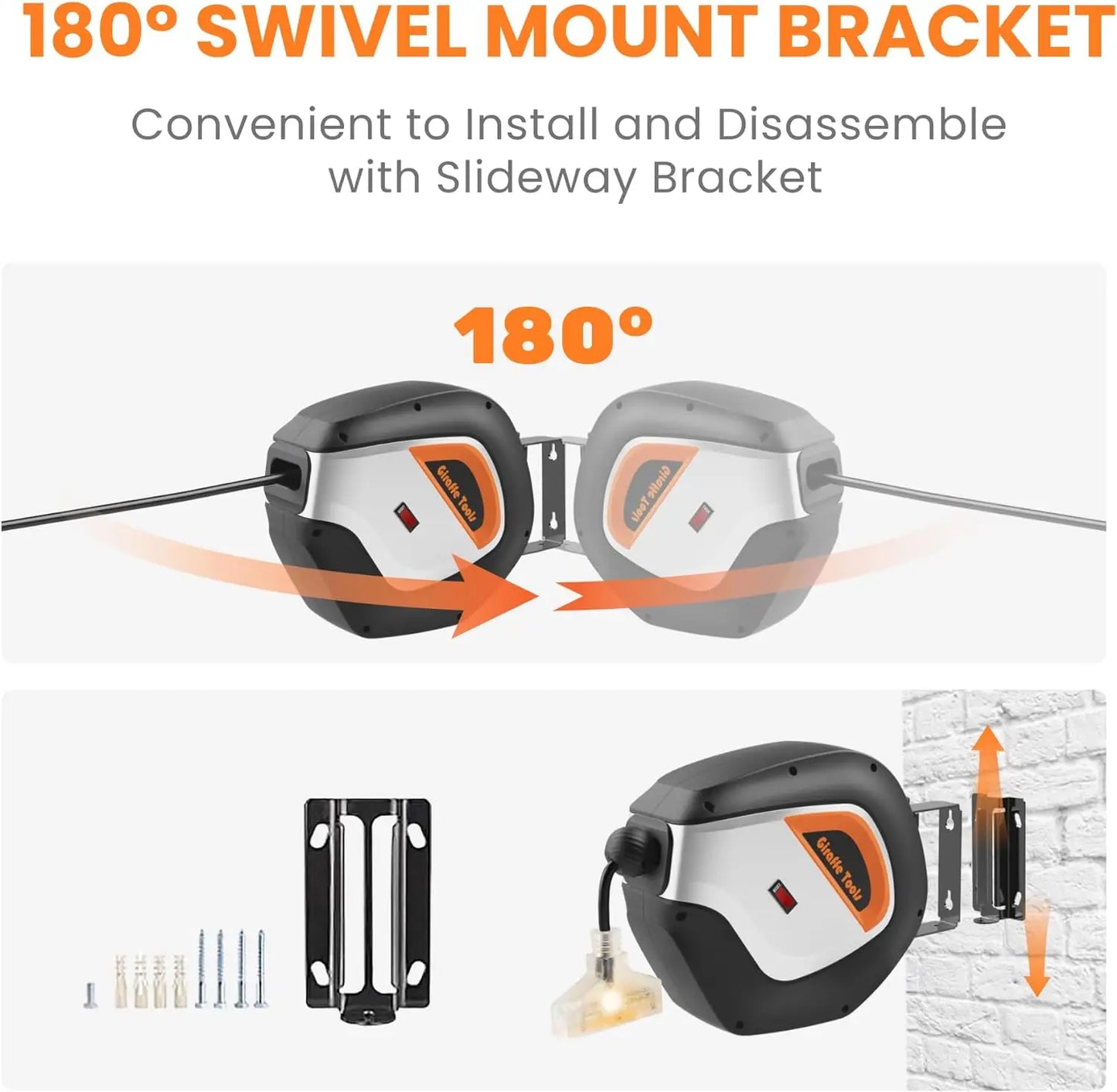 Retractable Power Cord Reel, 50ft 12AWG/3C SJT Heavy Duty Extension Cord Storage Reel Wall/Ceiling Mount