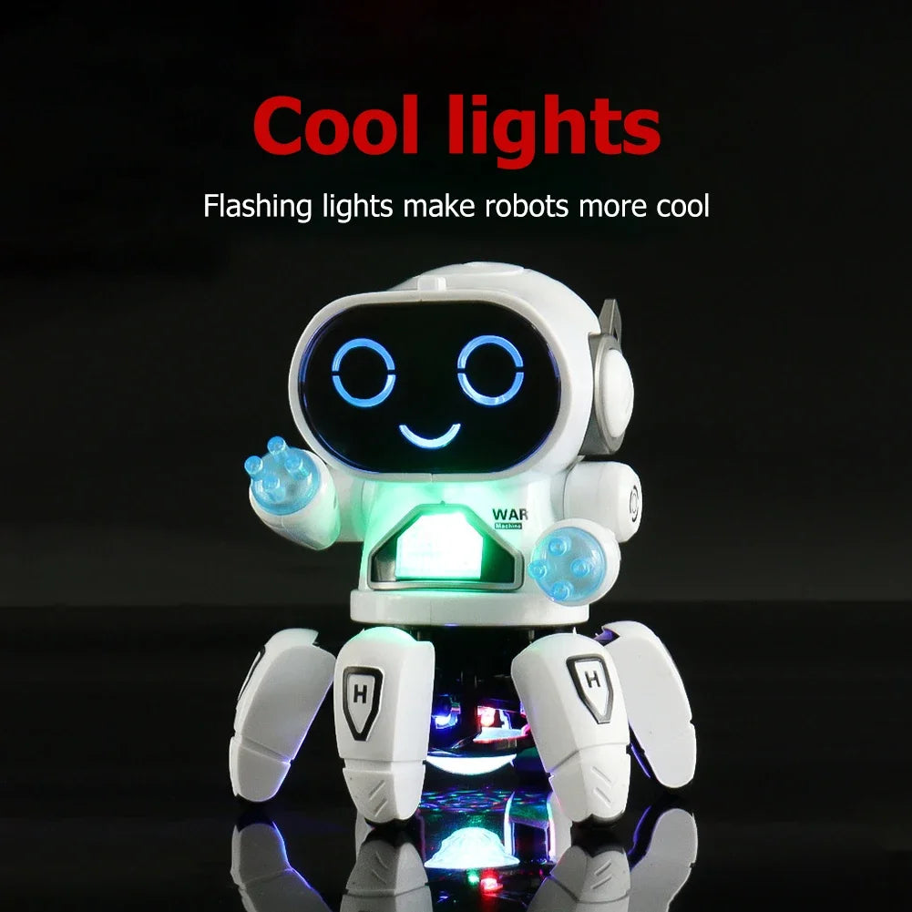 Electronic Dancing Robot Toy Rotatable with Music Light Early Education Toys Movable Noisy Robot Toys for Children Birthday Gift