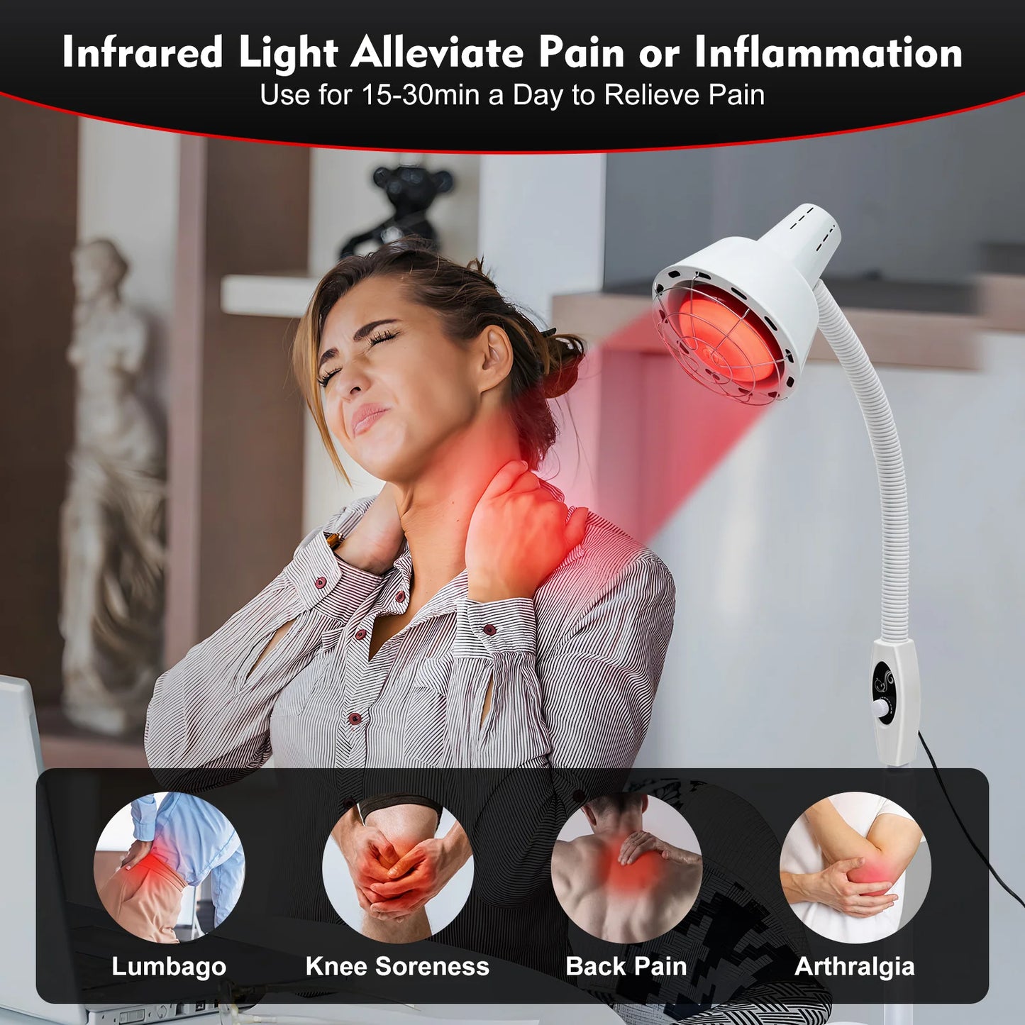 Physiotherapy Lamp Electric Infrared Therapy Lamp 360° Adjustable Temperature Heat Lamp Relief Pain Tools