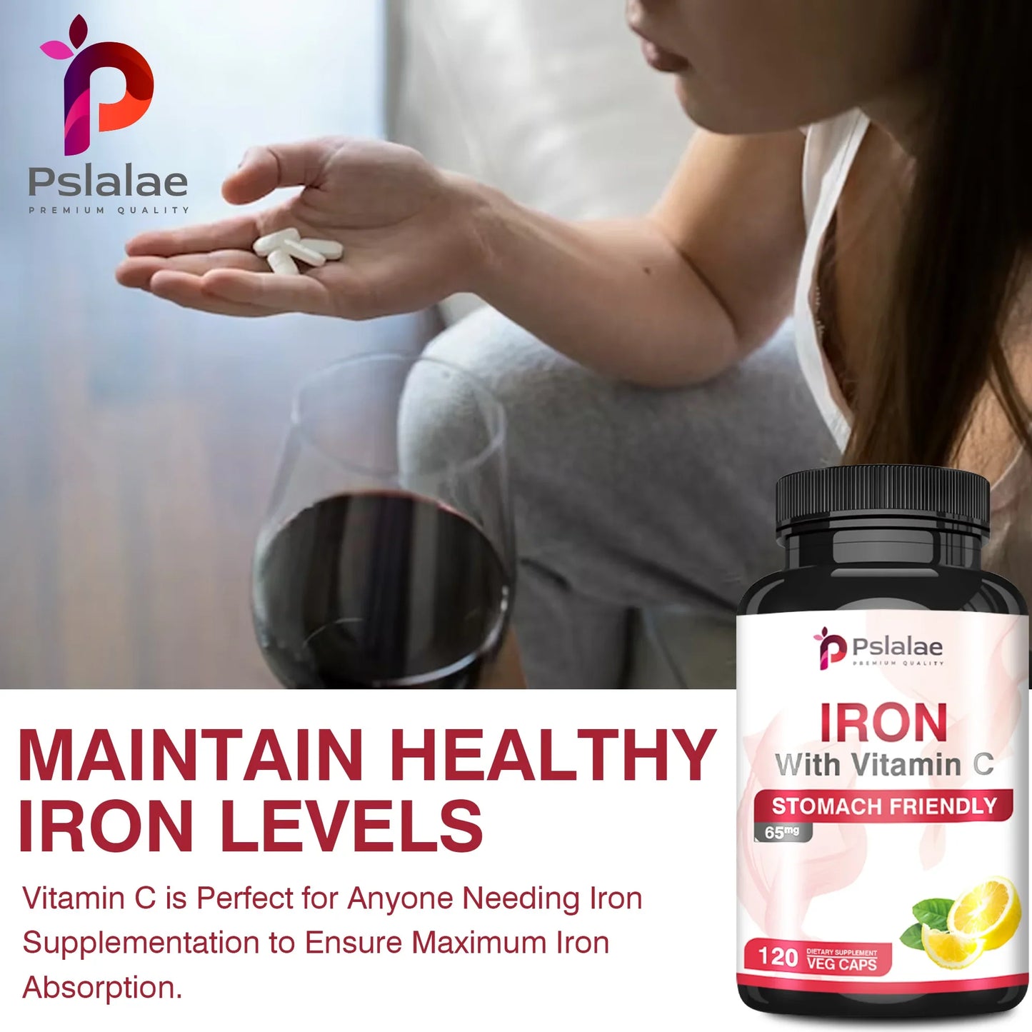 Iron 65 Mg - Supports Blood Cell Production and Promotes Heart, Brain, Muscle and Immune Health - 120 Capsules
