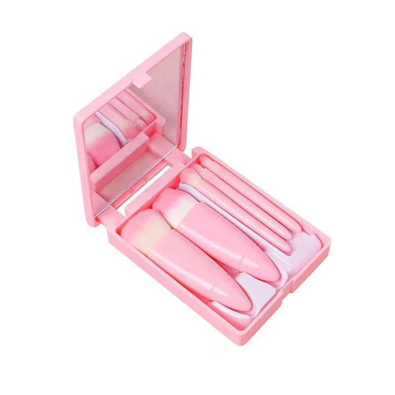 5pcs Beauty Travel Size Makeup Brushes Set Mini Small Complete Function Cosmetic Brushes Kit Case Mirror Foundation Brush