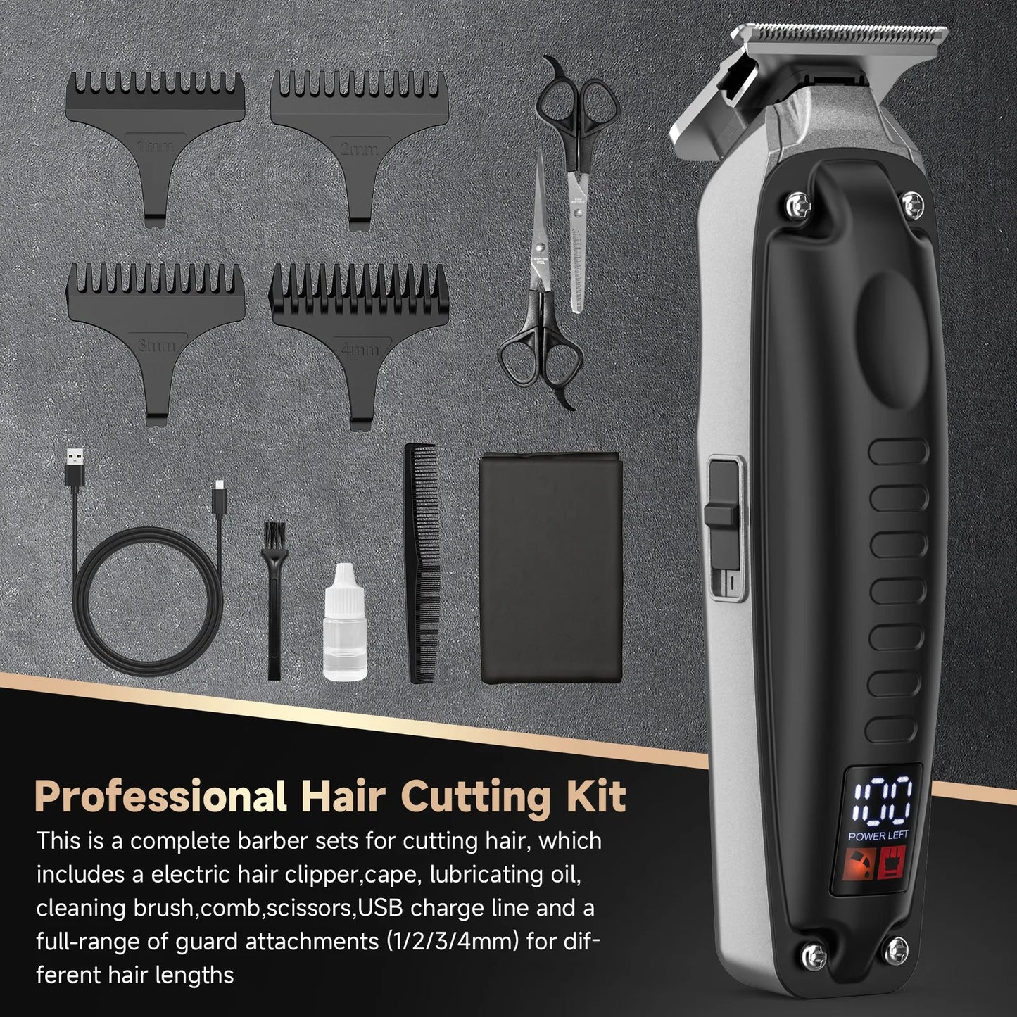 Hair Clippers Men Kids Children Hair Trimmer Professional Cordless Barber Clippers Hair Cutting Kits with LED Display