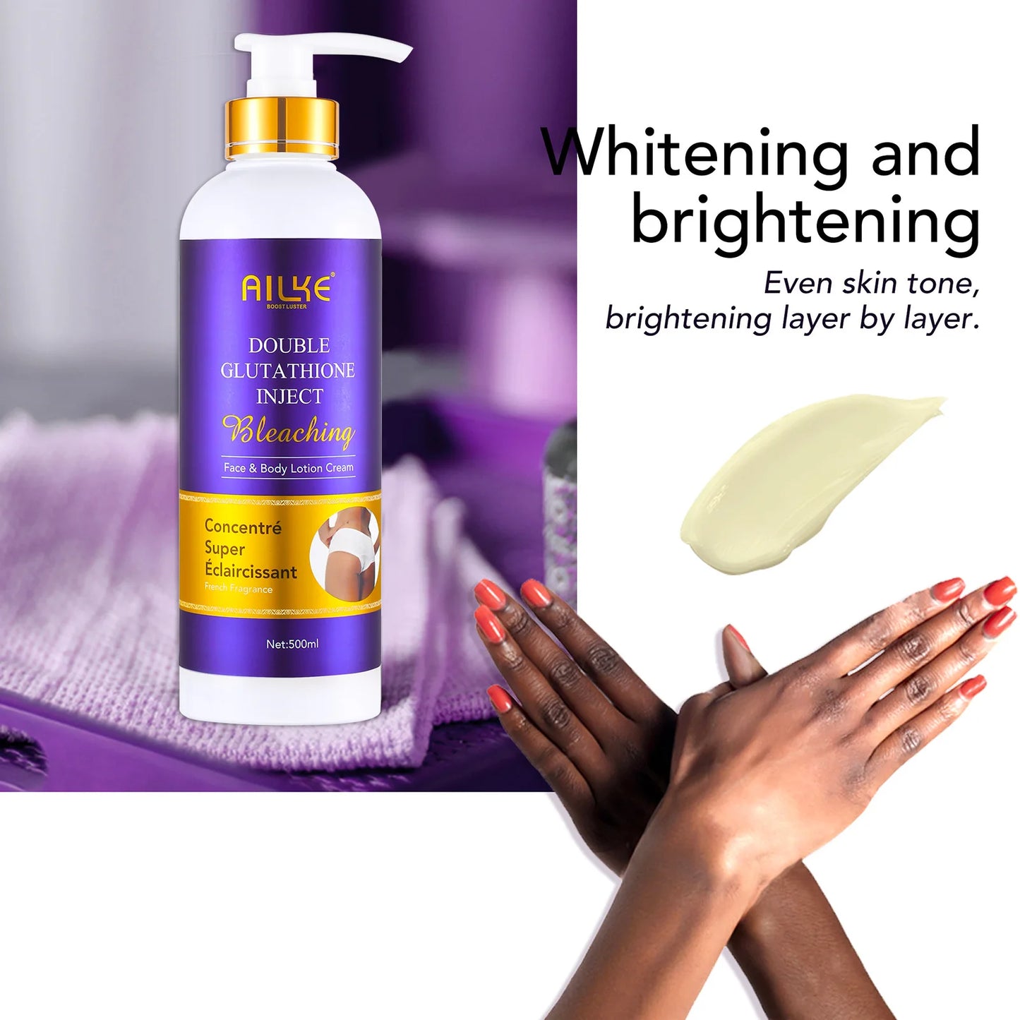 AILKE Brightening Face & Body Whitening Serum, Clean Skin, Reduce Blemish, With Glutathione, Aloe Vera, Vitamin C, 100ML