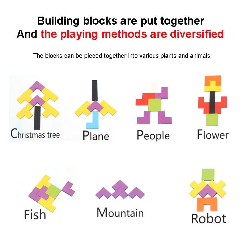 1 Set 3D thicken Wooden Puzzle Baby Early Education Fun Game Children Kids Thinking Logic Square Toy Jigsaw Puzzle Tangrams