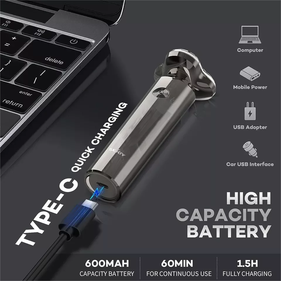 SEJOY Anti-Pinch Electric Shaver Beard Trimmer 3D Rotary Razor Electric Razor for Men Waterproof