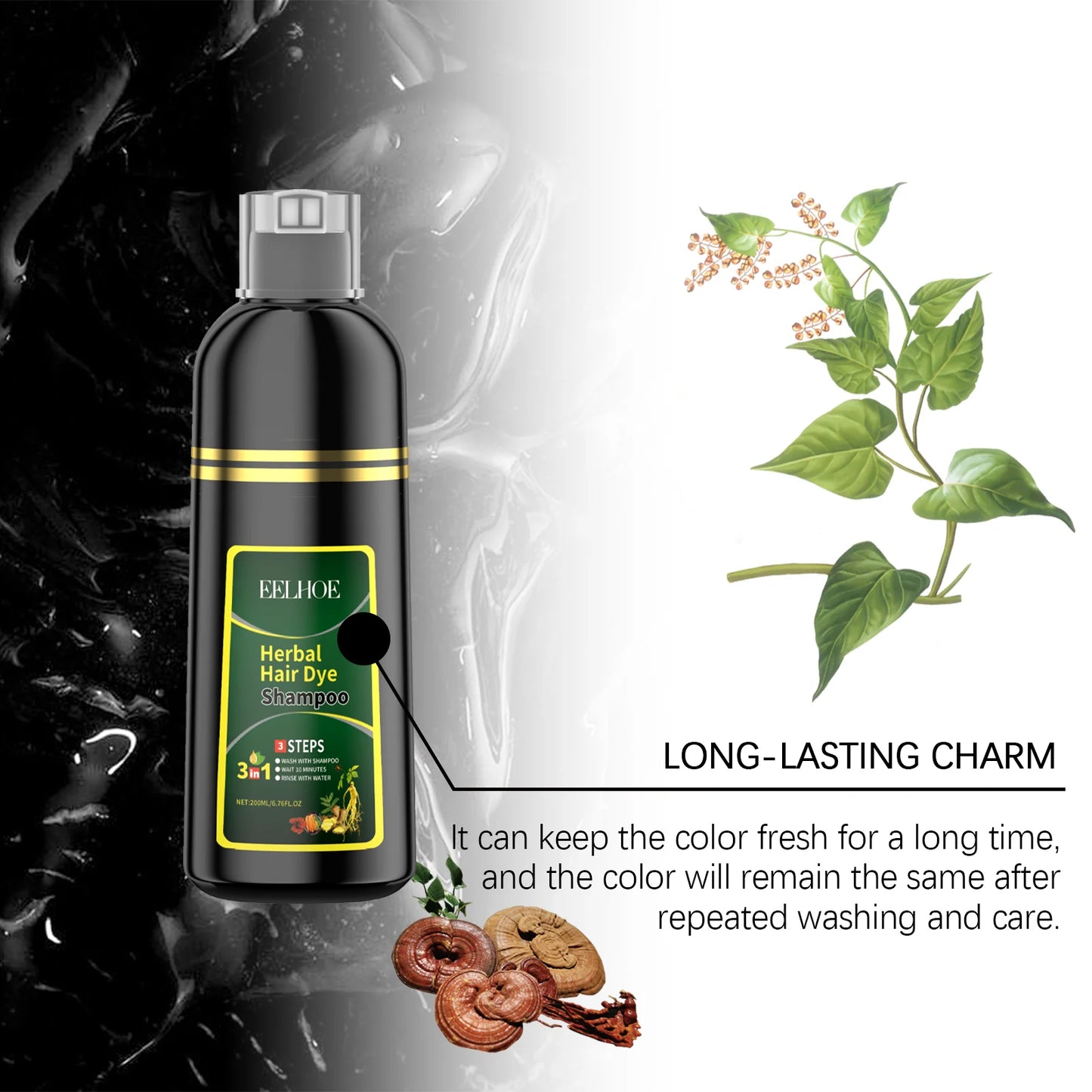 Eelhoe 200ml Herbal Hair Dye Shampoo Natural Black Coloring Cover Gray White Hair Fluffy Oil Control Nourish Hair Dyeing Shampoo
