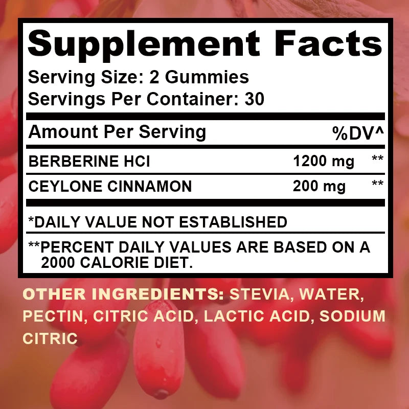 Berberine Gummies - with Ceylon Cinnamon - Support Immune, Heart, Metabolic and Digestive Health - 60 Gummies