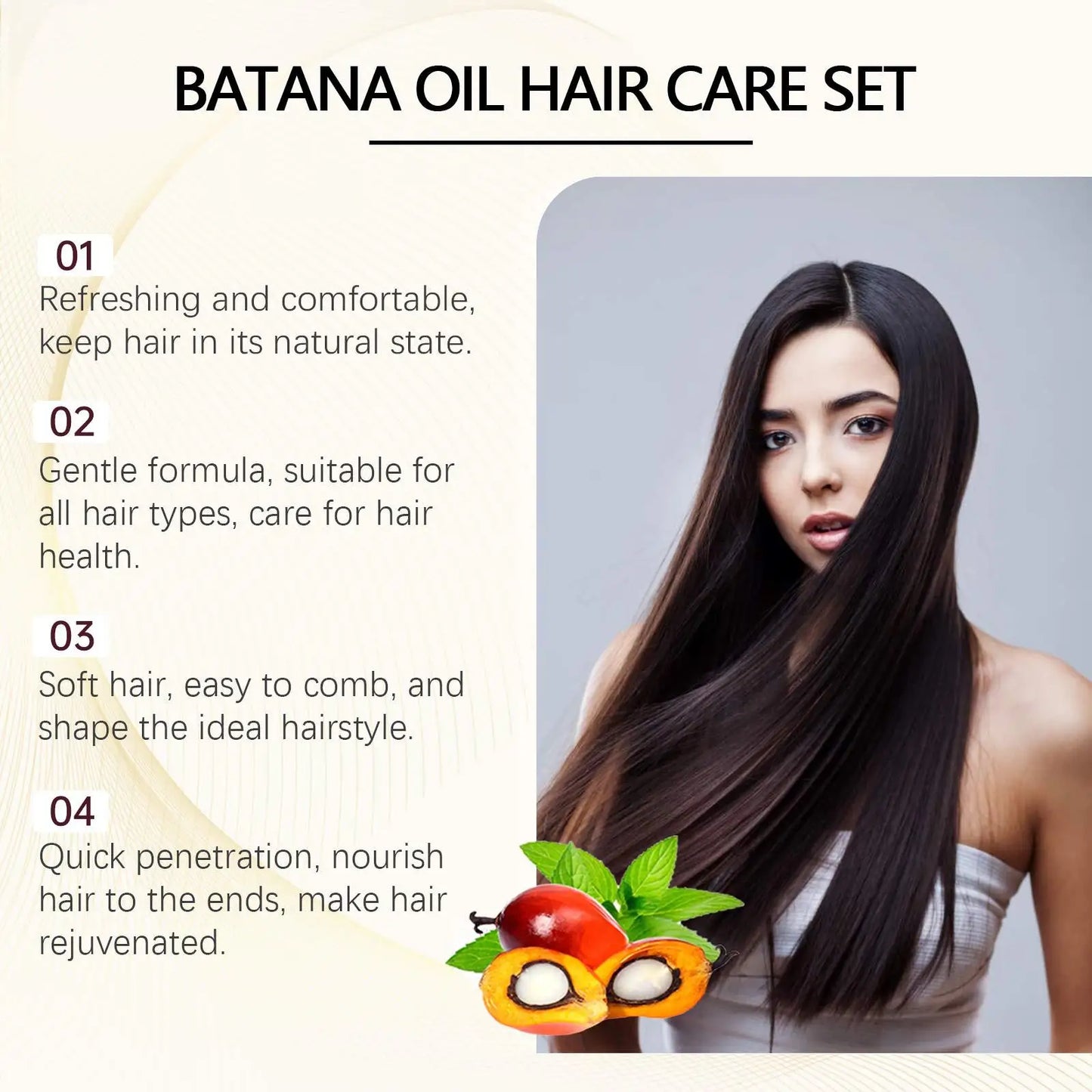 Eelhoe 1set Batana Oil Hair Care Set Volumizing Moisturizing Repair Frizz Split Ends Anti Breakage Nourish Scalp Smooth Hair Set