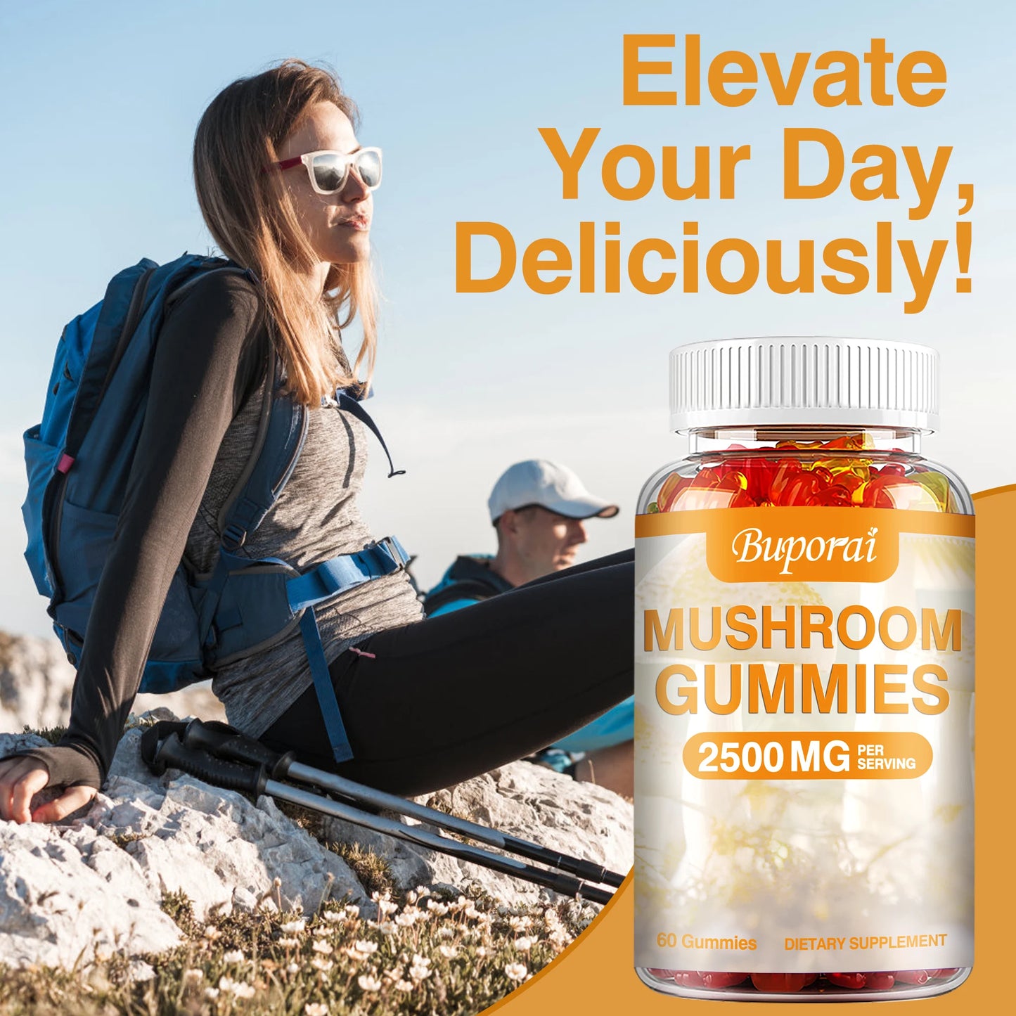 Mushroom Gummies - Brain Health, Enhances Memory and Concentration, Relieves Stress, Immune Support - 60 Gummies