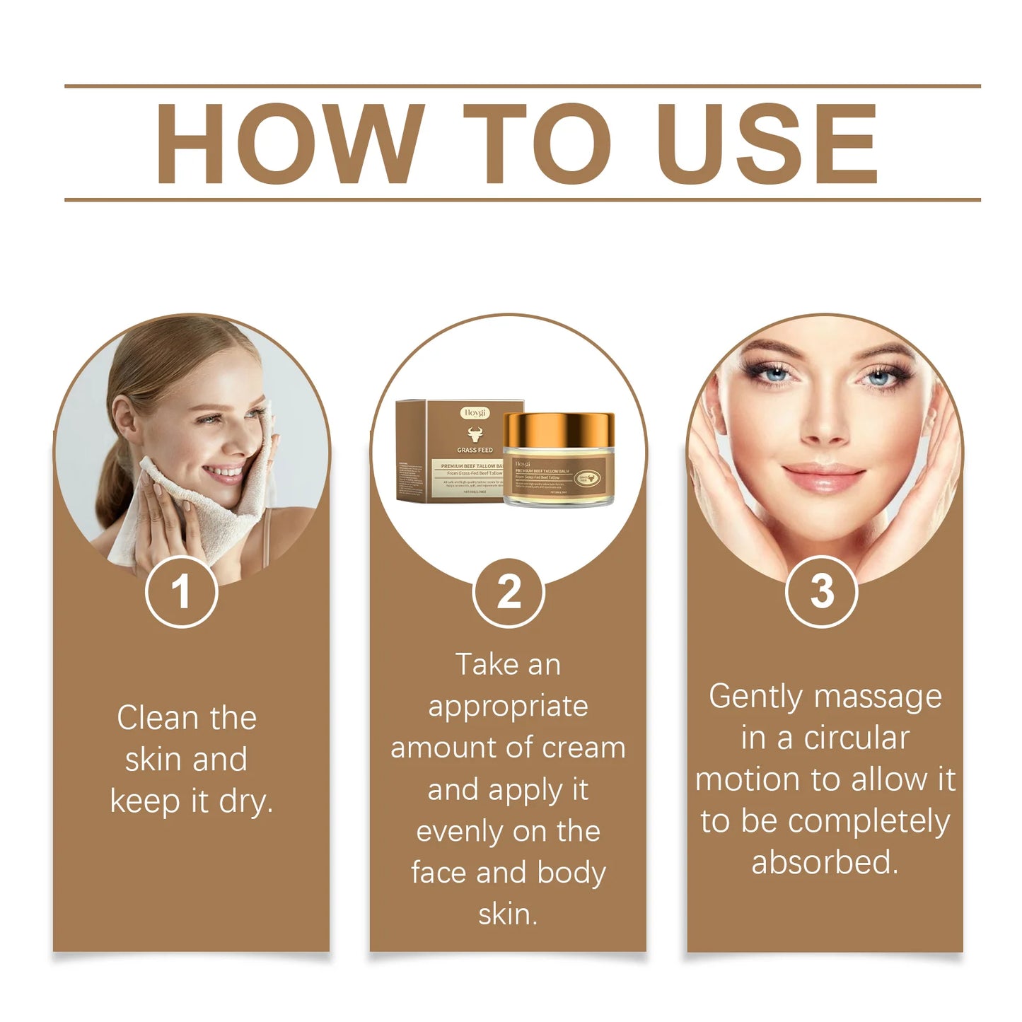 Hoygi 50g Beef Tallow Face Cream Moisturizer Repair Dry Rough Skin Increase Elasticity Hydration Smooth Tallow Nourishing Balm