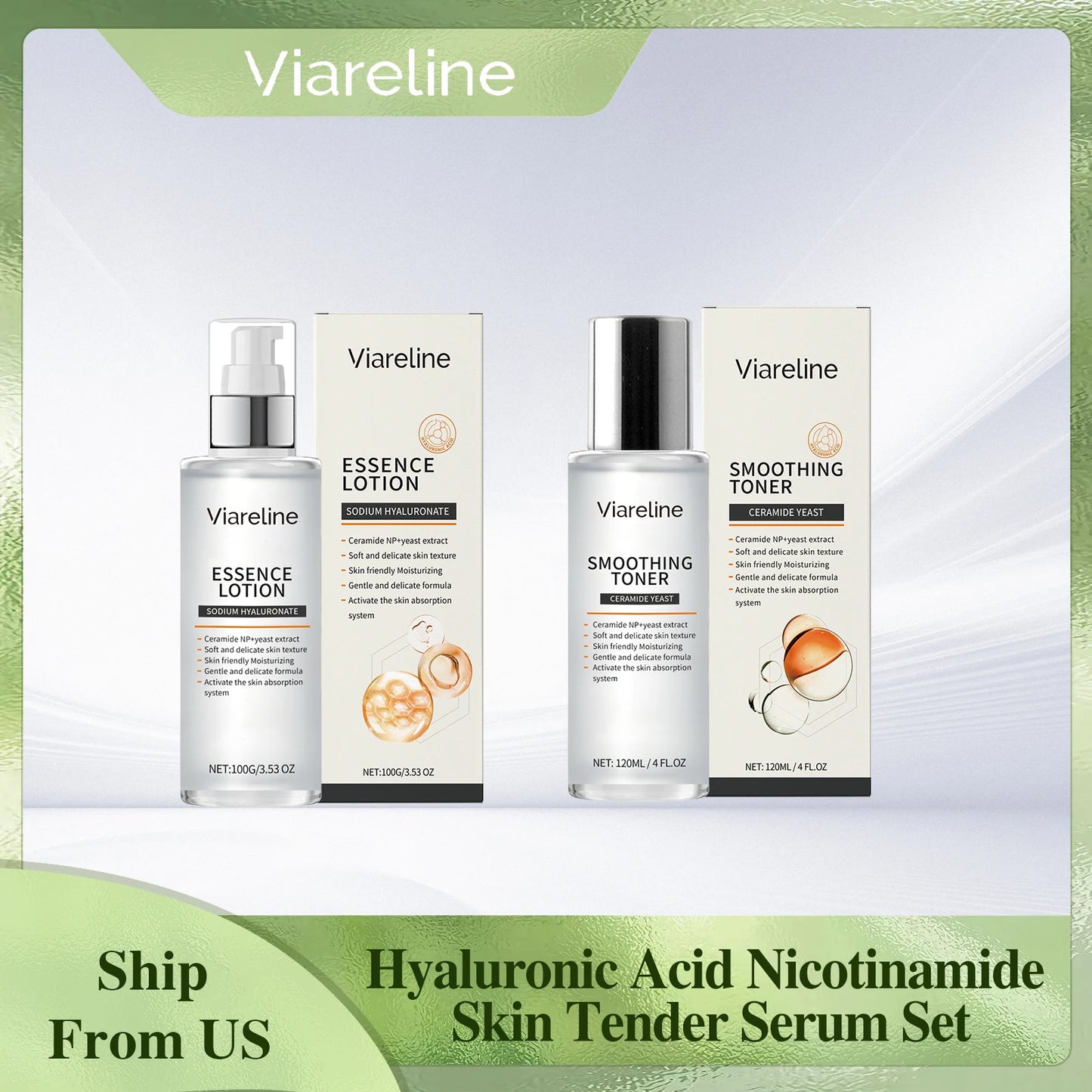 Viareline Moisturizing Facial Serum Set Nicotinamide Hyaluronic Acid Brighten Skin Facial Tighten Reduce Wrinkles Soften Serum