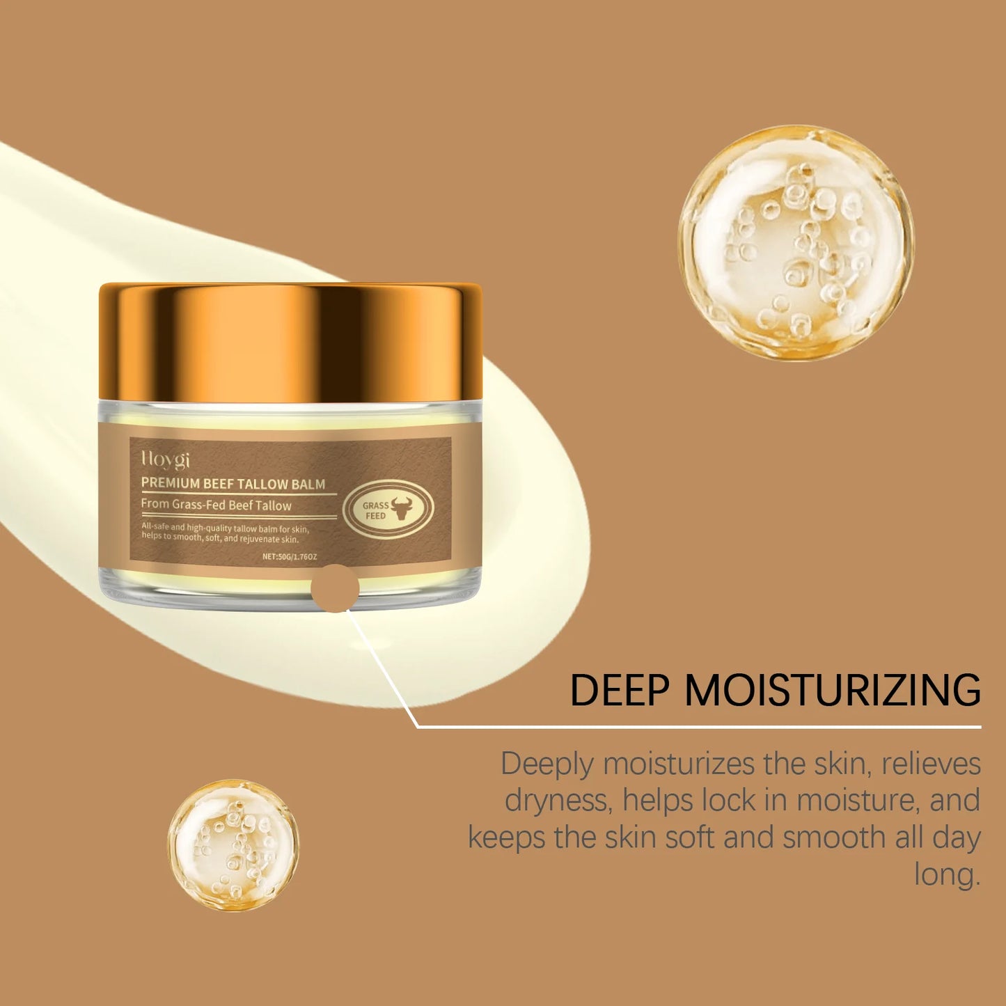 Hoygi 50g Beef Tallow Face Cream Moisturizer Repair Dry Rough Skin Increase Elasticity Hydration Smooth Tallow Nourishing Balm