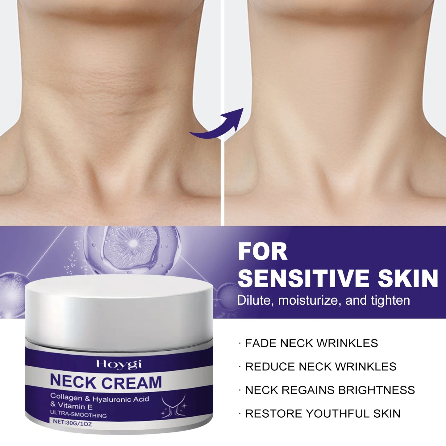 Hoygi Neck Care Cream Deeply Moisturizing Fade Fine Lines Brightening Skin Tone Remove Neck Wrinkles Firming Neck Cream