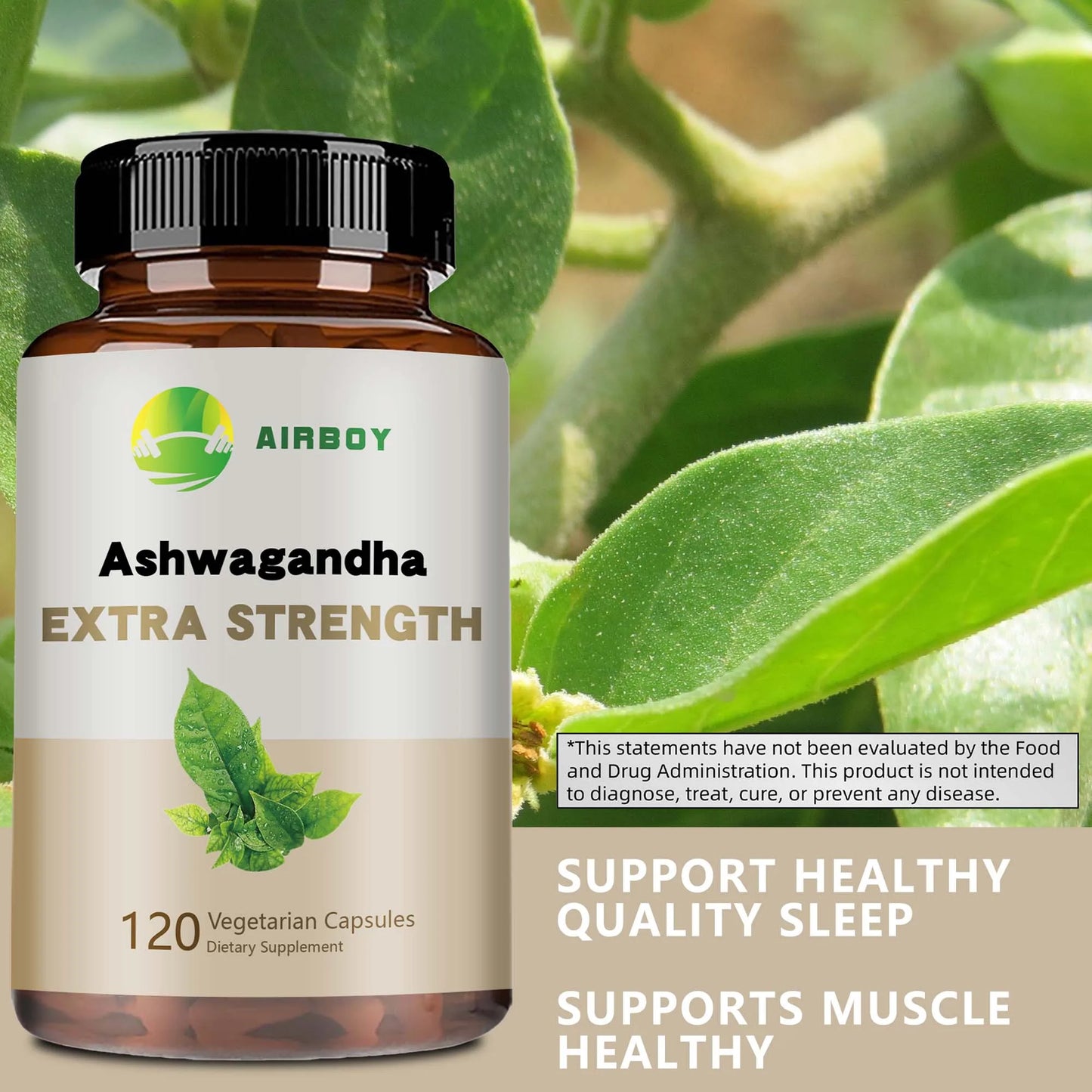 Ashwagandha Supplement - Improve Sleep Health, Relieve Stress, Focus, Boost Brain, Replenish Energy - 120 Capsules