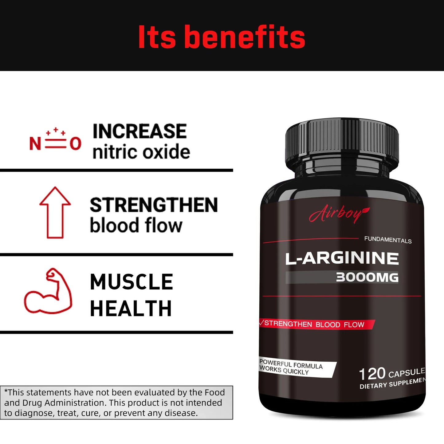 L-Arginine Capsules - Enhance Men's Energy, Muscle Mass, Endurance & Blood Flow - 120 Capsules