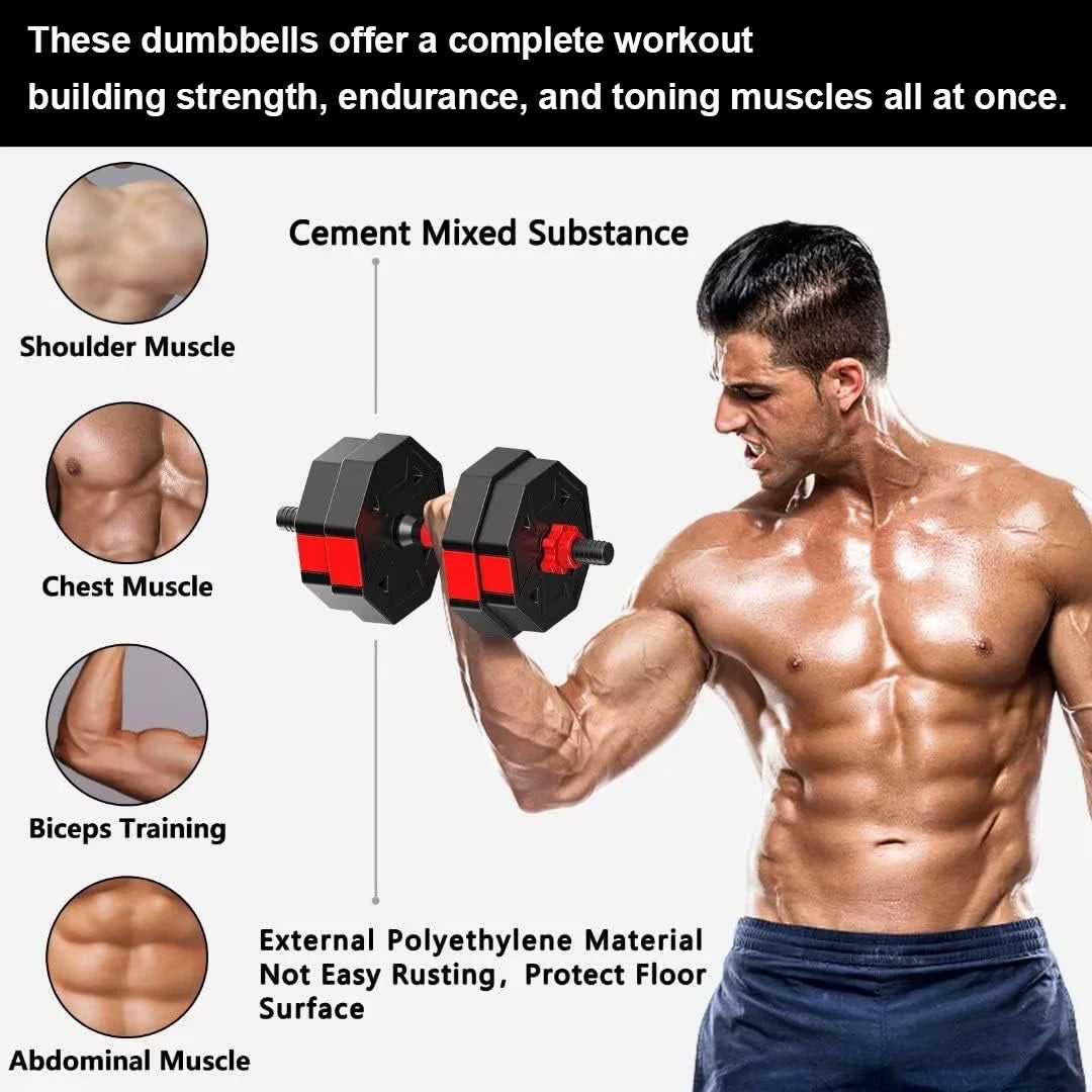 Adjustable Dumbbell to Barbell Fitness Set – 44lbs Anti-Slip Grip, 3-in-1 Home Gym Strength Training Barbell Weight Set
