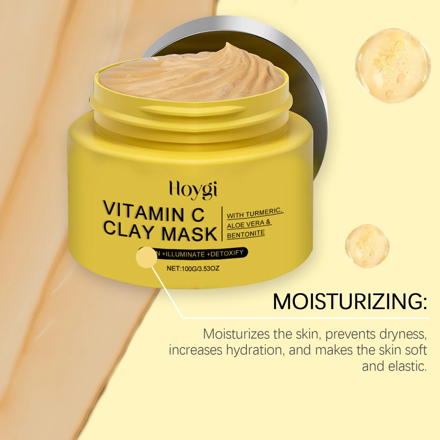 Hoygi 100g Turmeric Clay Mask Vitamin C Cleansing Face Shrink Pores Oil Control Exfoliating Facial Skin Moisturizing Face Mask