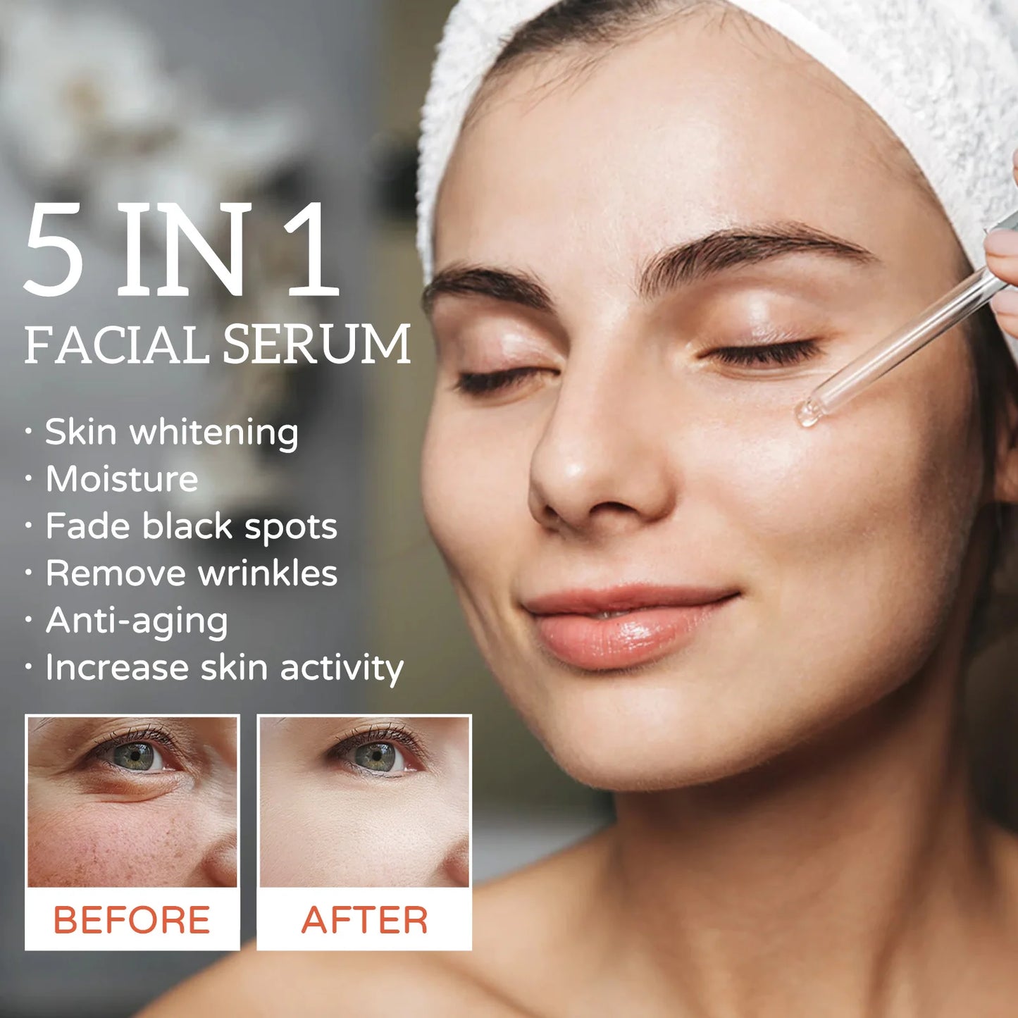 Professional Facial Serum 5 In 1 Reduce Black Spots Anti Aging Brighten Even Skin Tone Fine Lines Wrinkles Vitamin C Face Serum
