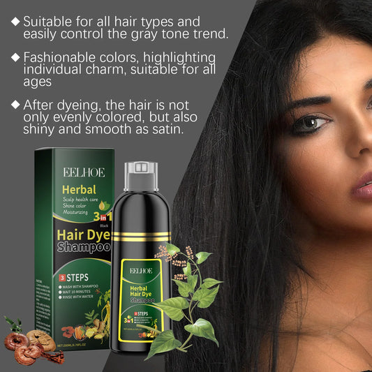 Eelhoe 200ml Herbal Hair Dye Shampoo Natural Black Coloring Cover Gray White Hair Fluffy Oil Control Nourish Hair Dyeing Shampoo