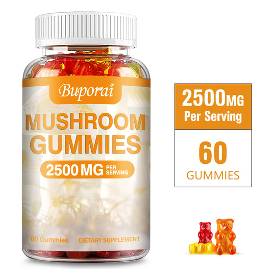 Mushroom Gummies - Brain Health, Enhances Memory and Concentration, Relieves Stress, Immune Support - 60 Gummies