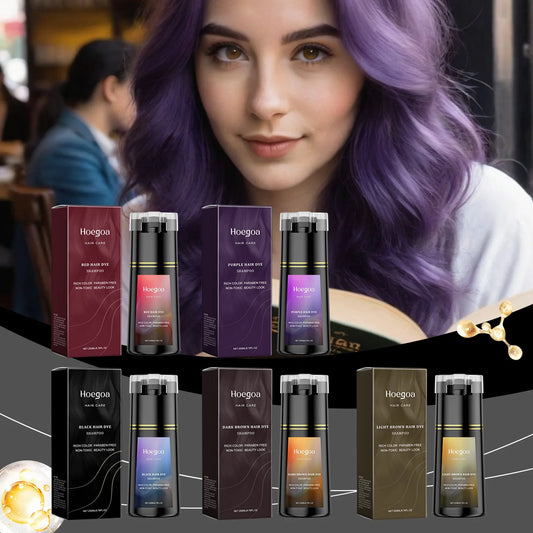 Hoegoa 200ml Hair Dye Shampoo Herbal Diy Fashion Hair Natural Coloring Oil Control Fluffy Nourish Scalp Hair Dyeing Shampoo